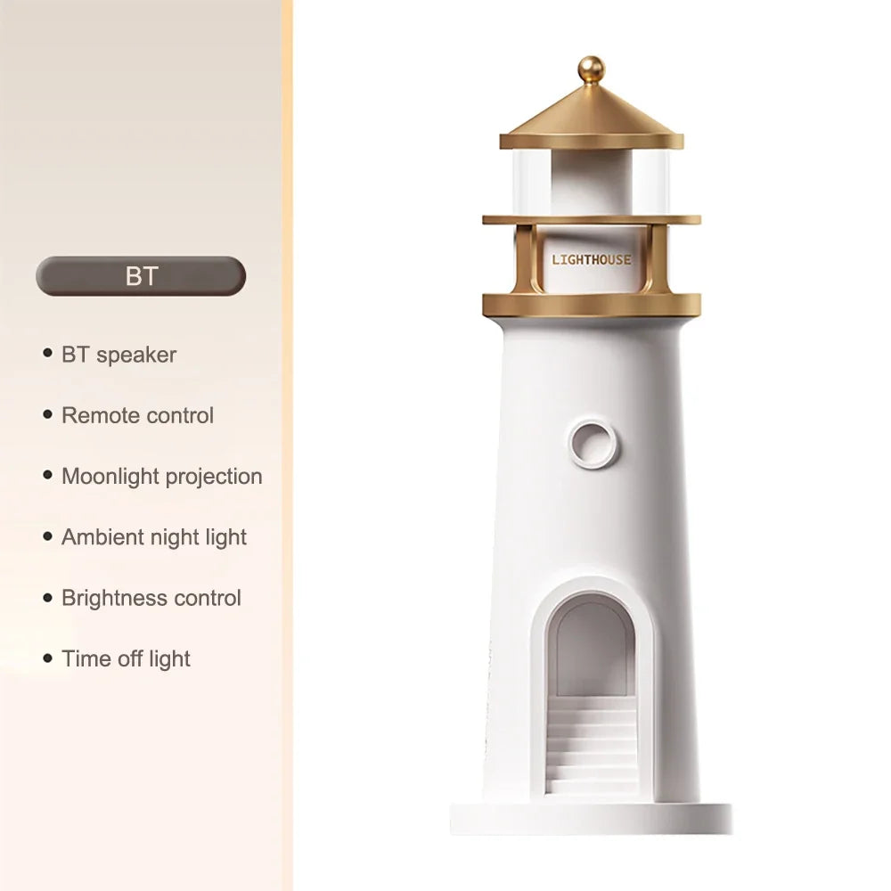 Enchanting Dimmable Bluetooth Music Motion Sensor Night Lights - Perfect Christmas Gift with Lighthouse and Moon Projection Ambient Effects