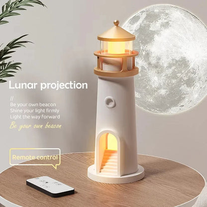 Enchanting Dimmable Bluetooth Music Motion Sensor Night Lights - Perfect Christmas Gift with Lighthouse and Moon Projection Ambient Effects