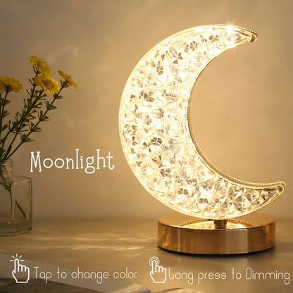 Enchanting 3D Moon Lamp - Elegant Crystal Touch Dimming Night Light for Girls' Bedroom Decor, USB-Operated LED Ambient Table Light