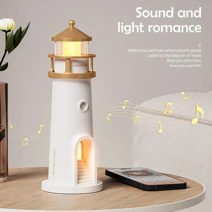 Enchanting Dimmable Bluetooth Music Motion Sensor Night Lights - Perfect Christmas Gift with Lighthouse and Moon Projection Ambient Effects