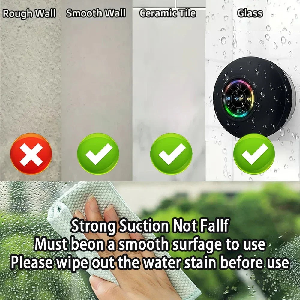 Waterproof Portable Bluetooth Speaker with LED & Suction Cup