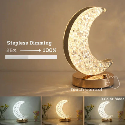 Enchanting 3D Moon Lamp - Elegant Crystal Touch Dimming Night Light for Girls' Bedroom Decor, USB-Operated LED Ambient Table Light