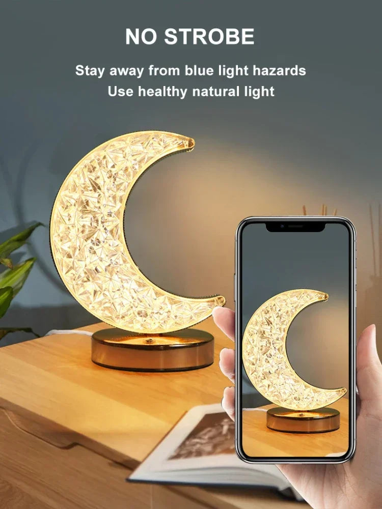 Enchanting 3D Moon Lamp - Elegant Crystal Touch Dimming Night Light for Girls' Bedroom Decor, USB-Operated LED Ambient Table Light